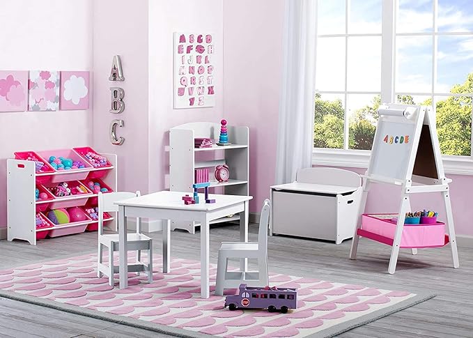 Delta Children MySize Kids Double-Sided Storage Easel -Ideal for Arts & Crafts, Drawing, Homeschooling and More, Bianca White