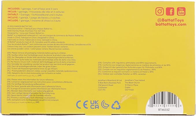 Battat – Car & Color Sorting Playset – Cause-And-Effect Toy – Push & Go Cars – Color-Coded Matching – 2 Years + – 3-Car Garage