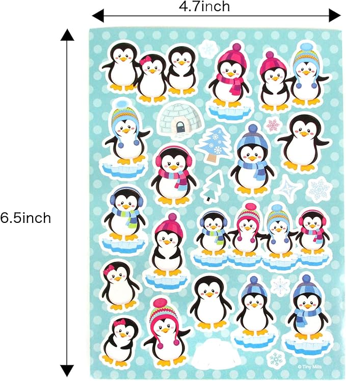 TINYMILLS Penguins Birthday Party Favor Set (12 multi-point pencils, 12 stampers, 12 sticker sheets, 12 small spiral notepads) Winter Party Favors for Classrooms