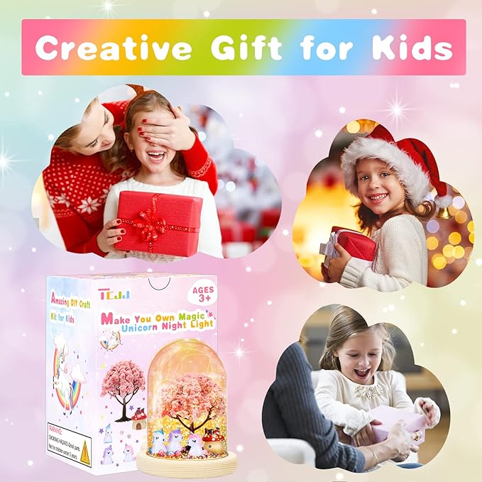 Unicorn Night Light, TCJJ DIY Night Light- Make Your Own Night Light, Unicorn Gifts for Girls, Unicorn Mermaid Hand Craft Terrarium Birthday Gifts Christmas Gifts for Age 4, 5, 6, 7, 8 Years Old Girls