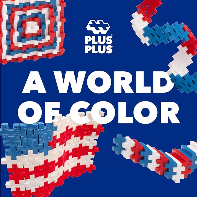 PLUS PLUS 3D Puzzle Building Block Set, 70 Mini Interlocking Pieces, Fun Holiday Activities for Kids - Patriotic Mini Maker Tube