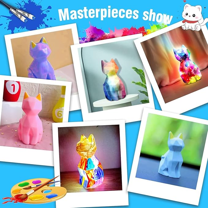 Paint Your Own Unicorn Lamp Art Kit, Gifts for Girls,DIY Arts and Crafts Unicorn Lamp Night Light,Creative Toy Art Supplies for Kids,Painting Kit Crafts for Kids Ages 5 6 7 8 9 10 11 12+ (Cat Lamp)