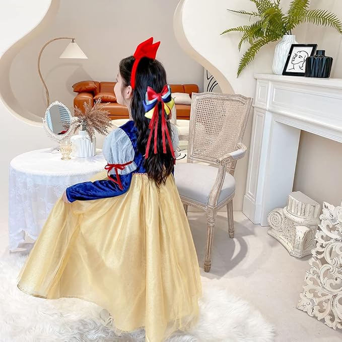 Princess Snow White Costume Dress up Accessories for Girls Princess Snow White Cosplay Party Favors Christmas Gifts Set Including Crown Hair Bow Gloves Accessories