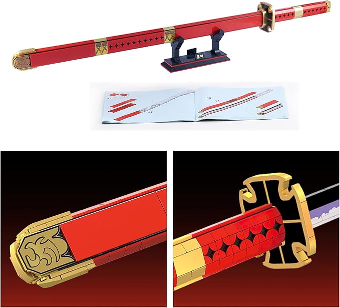 HI-REEKE Cosplay Anime Swords Building Blocks Kit 1 Piece Roronoa Zoro Sandai Kitetsu Yamato Sword Model Samurai Katana Toys for Adult -803PCS Luminous