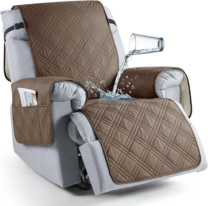 TAOCOCO 100% Waterproof Recliner Chair Cover, Oversized Recliner Covers for Large Recliner Chair with Double Straps, Non Slip Reclining Chair Cover for Kids, Pets(Oversized Recliner, Taupe)