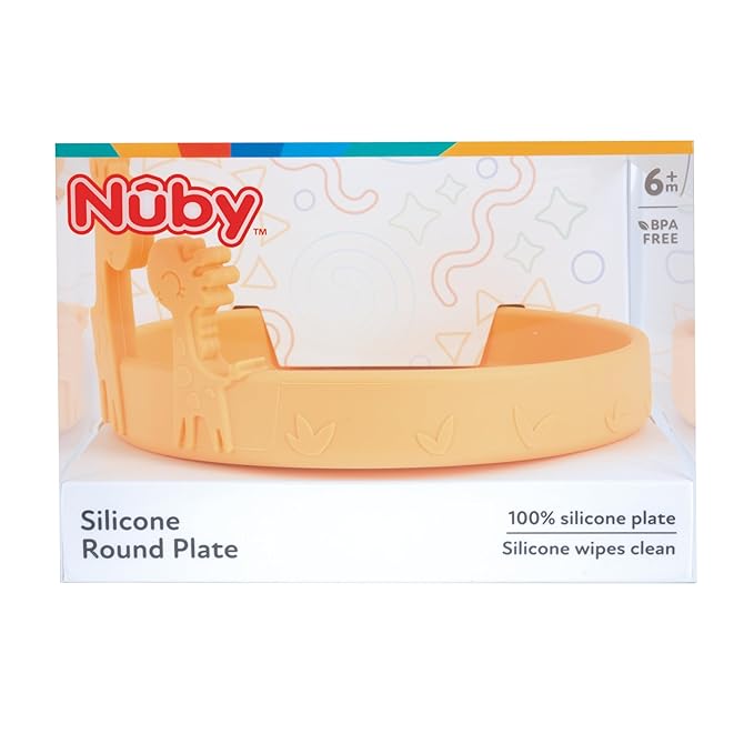 Nuby Animal Friend Silicone Round Plate - Toddler Plate - 6+ Months - Yellow Giraffe Plate