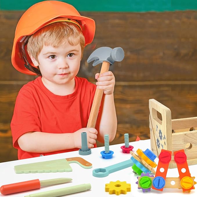 Wooden Tool Set for Boys - Montessori Toys for 2 3 4 5 Year Old,29Pcs Kids Tool Sets, Learning Educational Building Construction Sets,Toddler Boy Toys for 2 3 4 5 Year Old Boy