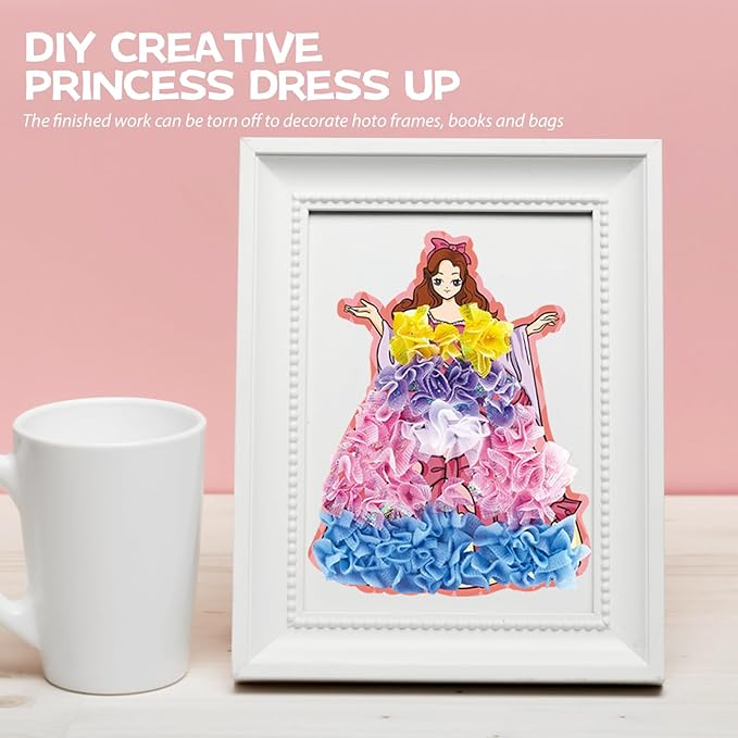 mayace Fabric Art Frenzy - 3 in 1 Creative Puzzle Puncture Painting Poke Art Kits for Kids, Childhood Infinite Dream Hand-Painted Princess Dress-up Drawing Book for Girls Kids (Pink)