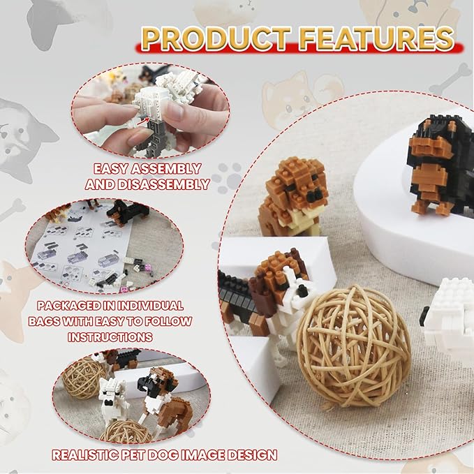 BOROLA Pet Dog Building Blocks Set Educational Toy Realistic Fun Animal Assembly Kit Toys Games(Teddy Blocks)