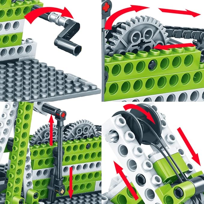 STEM Mechanics Gears Construction Kit 13 Models in 1, Motion Essential Set, Ferris Wheel/Merry-go-Round/Seesaw/Crane/Windmill Engineering Science Education Building Kit