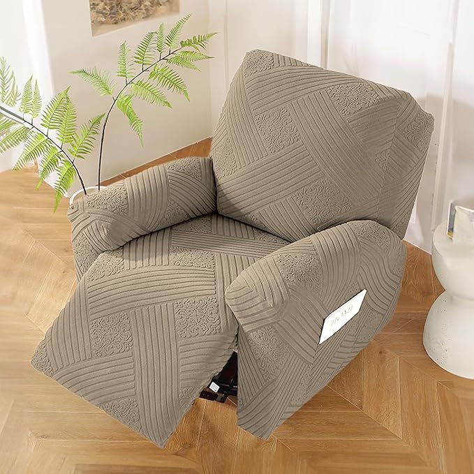 NORTHERN BROTHERS Oversized Recliner Cover - Lazy Boy Recliner Covers That Stay in Place, 4 Pieces Large Recliner Chair Covers 1 Seater, Khaki