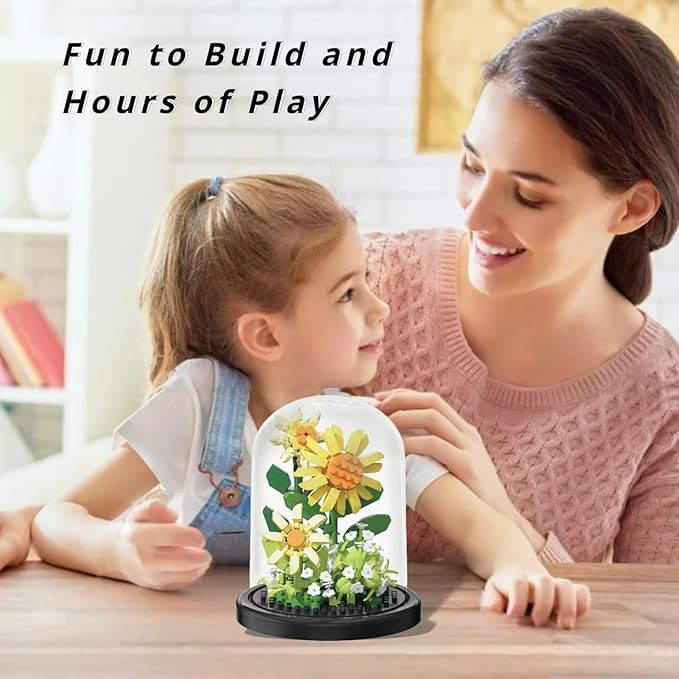 Sunflower Flowers Micro Bricks Building Set with Dust Cover,Artificial Flowers Botanical Collection for Home Decor, Creative Gifts for Adults Women Boys Girls,310 Pieces