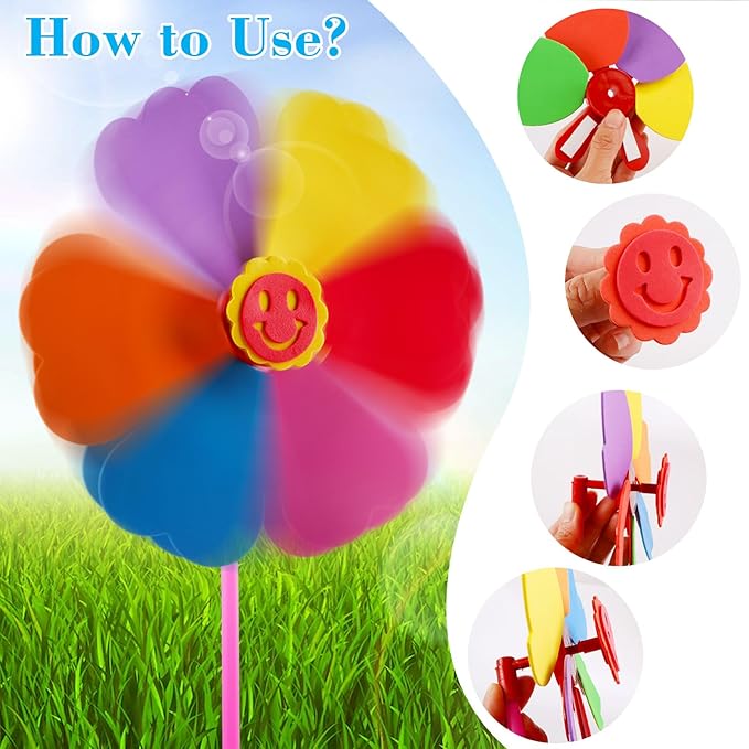 5 Pcs Sticky Mosaic Painting and Coloring Windmill Art Kits for Kids, DIY Mosaic Art Crafts Early Learning Games Handmade Art Kit for Preschool Toddlers Boys and Girls 1 2 3 4 5 6 Years Old