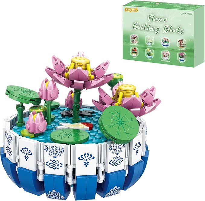 Lotus Flower Building Set Cute Botanical Collection Flower Bonsai Plant Simulation Pot Plant Artificial Particle Construction Building Bricks Toy 6+ Pink 404PCS,Compatible Classic Bricks 63003