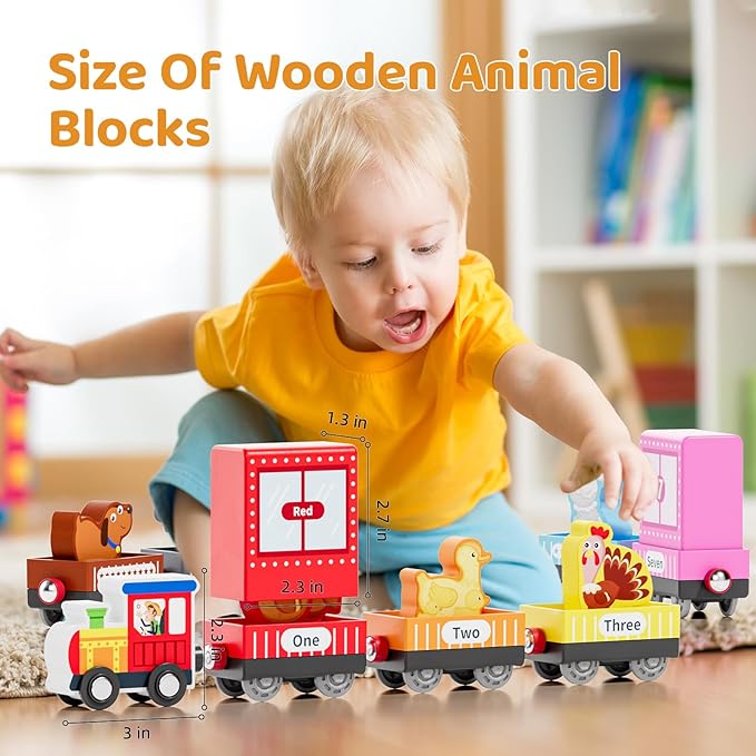 Wooden Animal Toy Train Set,Toddlers Toys for 1-3,Montessori Toys for Toddlers，Magnetic Train Toys,Preschool Educational Learning Toy,Sensory Toys for Kids,Ideal Gifts Boys, Girls