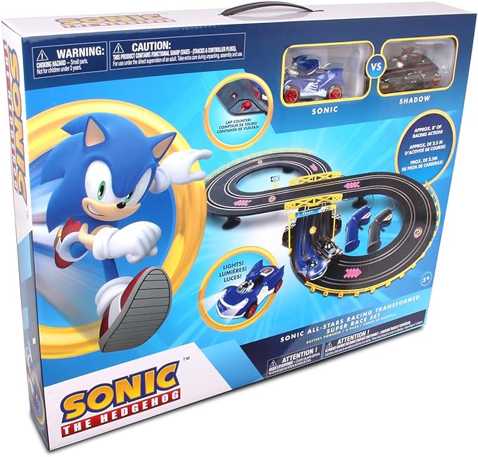NKOK Sonic & Shadow RC Slot Car Set Race Set Vehicle, Counts How Many Laps the Car has Made, Great Item for Kids, Working lights, Ages 5 and up