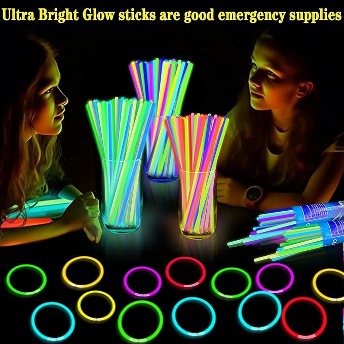 500 Pack Glow Sticks Bulk Party Supplies Glow In The Dark Party Favors Glow Sticks Necklaces Bracelets with Connectors 8" Glowsticks Light Up Toys Neon Birthday Decorations Football Party Supplies