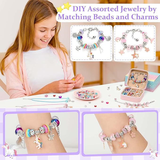 LifeisLuck Charm Jewelry Making Kit, DIY Bracelet Making for Girls, 110 Pcs Jewelry Beads for Girls Craft Gift with Jewelry Organizer Box for Girls Bracelet Maker (J)