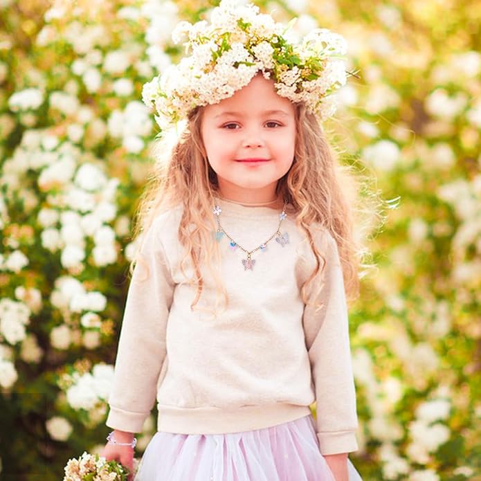 PinkSheep Toddler Jewelry Kids Jewelry Kids Necklace Choker and Bracelet 3 Pack 9pcs, Little Girls Jewelry In Box, Flower Girl Gift Kids Girls Accessories