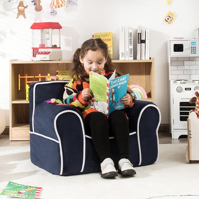 Costzon Kids Couch, Toddler Soft Sofa Chair w/Removable & Washable Velvet Surface for Preschool, Play Room, Nursery, Kindergarten, Toddler Sofa Couch for 0-5 Boys Girls Birthday Gift (Navy Blue)