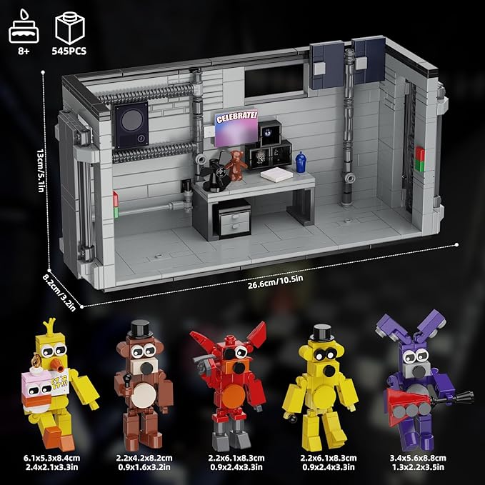 Five Nights Security Room Action Figure Building Block Set, 5 in 1 Monster with Stage Horror Game Toys, Compatible with Lego, Suitable for Fans Boys Girls Stage Halloween (545 PCS)