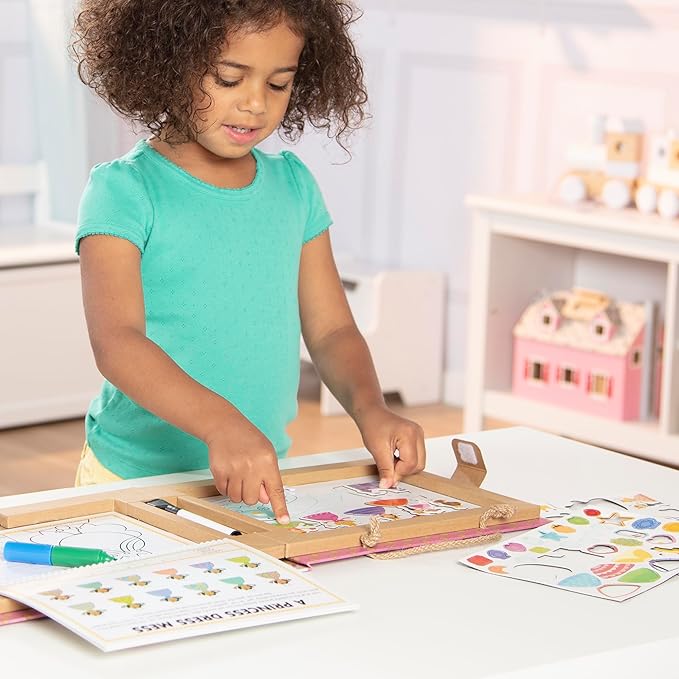 Melissa & Doug Natural Play: Play, Draw, Create Reusable Drawing & Magnet Kit – Princesses (54 Magnets, 5 Dry-Erase Markers) - FSC Certified