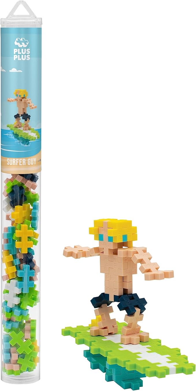PLUS PLUS 3D Figure Building Block Set, Fun Stem Toys for Kids, 70 Interlocking Pieces - Surfer Mini Maker Tube