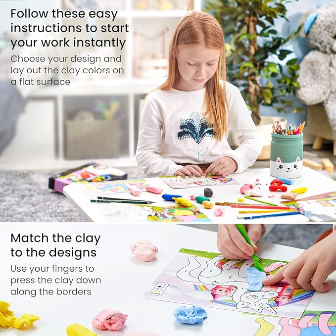 Arteza Kids Air-Dry Clay, 36 Bars, Magical Creatures Modeling Clay-by-Numbers Kit, 7 Magical Cards, 14 Googly Eyes, Craft Supplies for Learning Centers and Educational Playtime