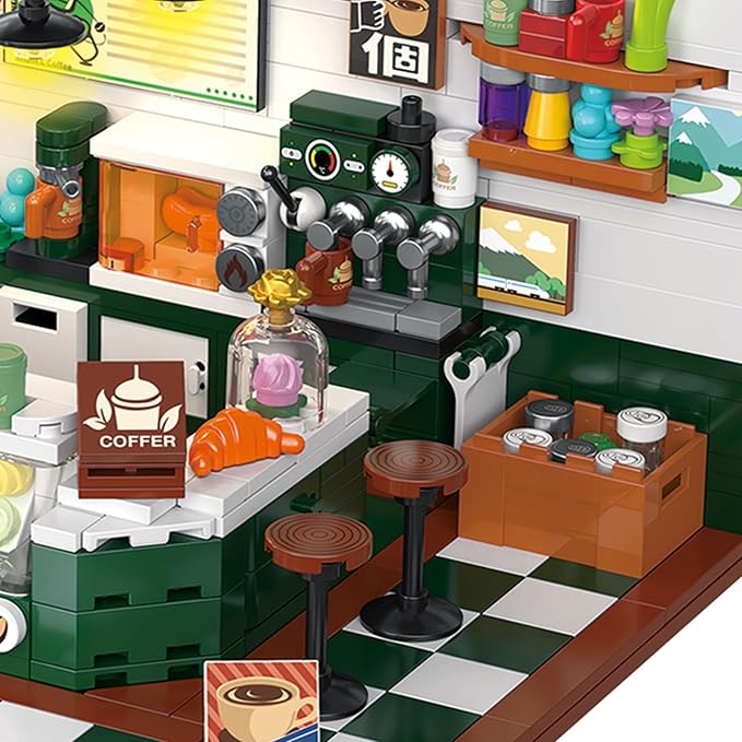 Friends House Building Block Set, Bear Cafe Shop Business City View Small Brick Model, Mini Construction Toy, Hobbies Christmas Birthday Gift for Teens Children Kids Boys Girls 6+, 527pcs