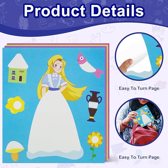 NAYODEUS Art Craft Activity for Kids: Fun Foil Princess & DIY Toy Kit, No Mess Creative Travel Supply Set, Idea Birthday Christmas Valentine Gift for Girl Boy Children.