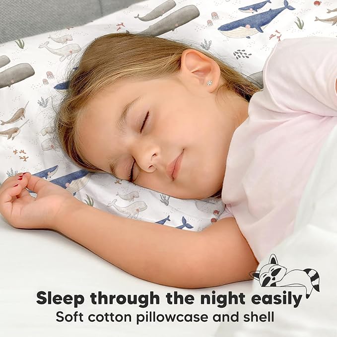 Toddler Pillow with Pillowcase - 13x18 My Little Dreamy Pillow, Organic Cotton Toddler Pillows for Sleeping, Kids Pillow, Travel Pillows, Mini Pillow, Nursery Pillow, Toddler Bed Pillow (Marine)