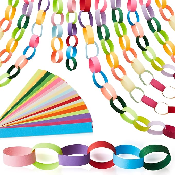 Nezyo 240 Sheets Bright Paper Chain Strips Construction Paper About 46 Feet in Total Length 1 x 8 Inch Assorted Colors DIY with 1 Roll Double Sided Tape