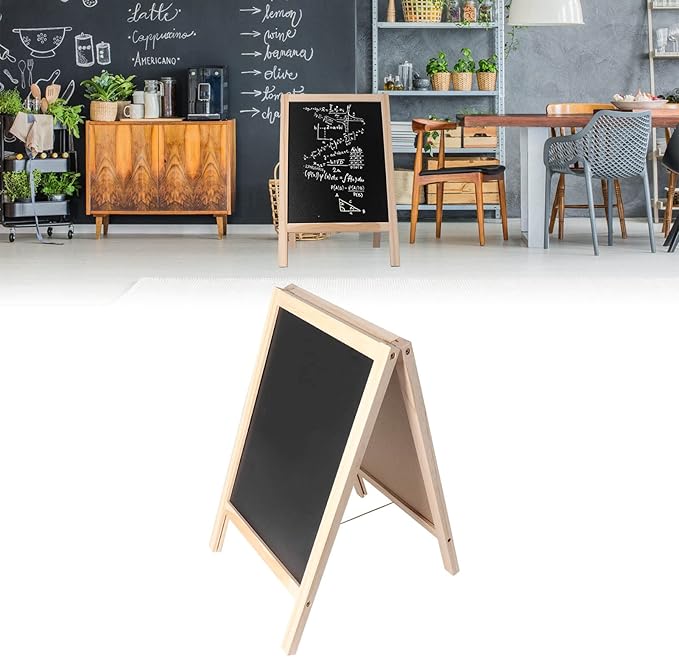 Poplar Wooden Kids Easel,25x40cm Double Sided Foldable Standing Blackboard Store Advertising Display Board with Blackboard Eraser Marker Pen Chalk Accessories