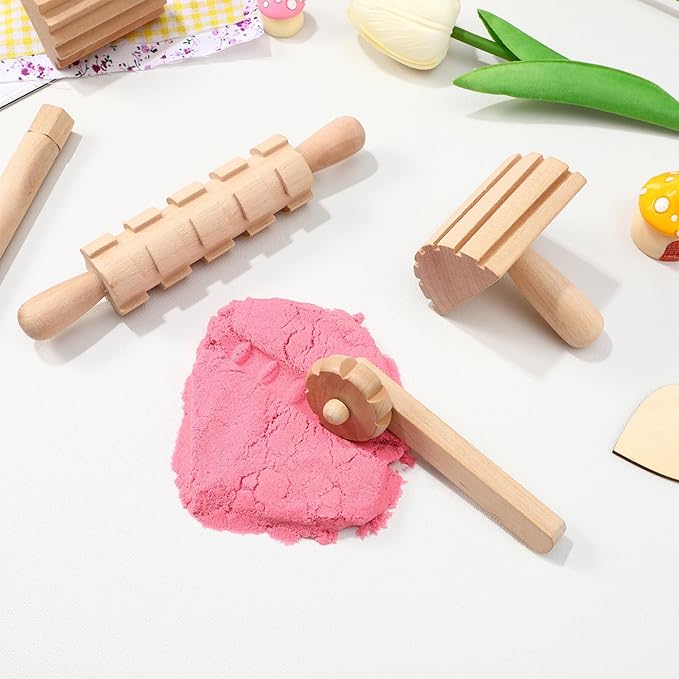 NUOBESTY Wooden Clay and Tools Kids Tool Set Wood Pottery Tools Stamps Molding Clay for Art DIY Crafts Wooden Clay Stamp Wooden Handle Pottery Tools