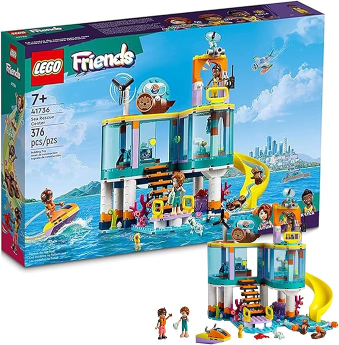 LEGO Friends Sea Rescue Center 41736 Building Toy for Ages 7+, with 3 Mini-Dolls, 2 Otters, a Seahorse, Turtle and Water Scooter, a Great Birthday Gift for Pretend Ocean Rescue Play