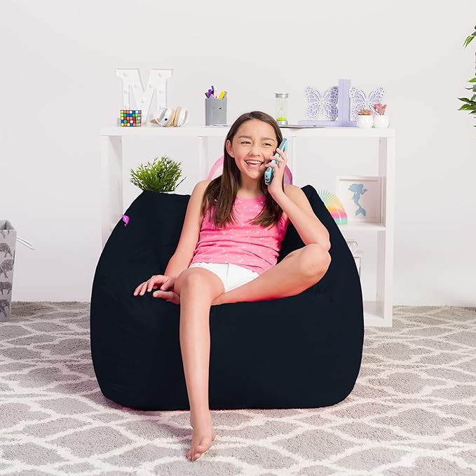 Posh Creations Bean Bag Chair Structured Seat for Kids, Teens and Adults, Comfy Chair for Gaming, Reading and Watching TV, Coronado Chair, Microsuede - Navy Blue