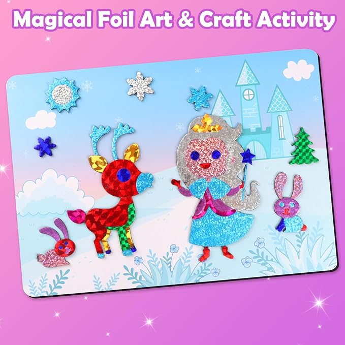 ZMLM Foil Art Kit for Kids - Arts Crafts Fun Mess Free Activity, Gifts for Ages 4 5 6 7 8 9 Girls Boys, Crafts for Kids Creative Birthday Easter Valentines Gifts Toys (Princess)