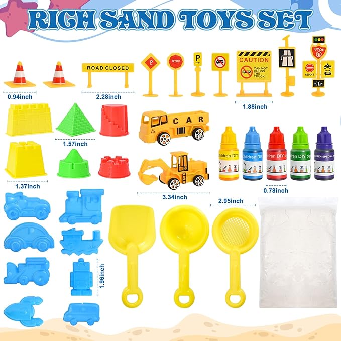 Play Sand Construction Set- Play Sand Kit, Sensory Bins with Magic Sand, Excavator Toy, Sand, Shovel Construction Site Kit, Beach Building Castle Sandbox Kit Gifts for Toddlers Age 3-8 Boy Girl