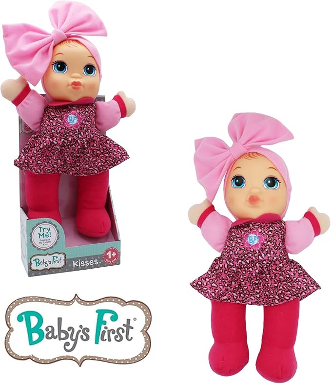 Baby's First Soft & Cuddly Baby Kisses Doll - Dressed in Print Top and Leggings - Press her Tummy for a Sweet Kisses Sounds and Says I Love You