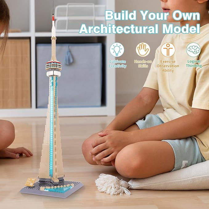Oichy CN Tower Building Blocks Set, 400 PCS Famous Architecture Model Building Kits, Collection CN Tower Model Building Blocks for Adults and Kids