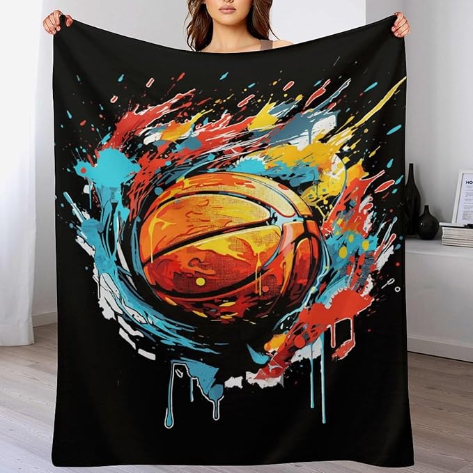 Basketball Throw Blanket - Soft Flannel Sports Basketball Blankets for Girls Boys Kids Basketball Lovers - Warm Basketball Throw Blankets for All Season Lap, Chair, Sofa - 50"x40"