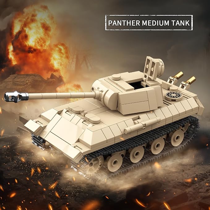 WW2 Panther Medium Tank & RSO Tractor Vehicle Building Blocks, Compatible with Lego Military Set, Great Army Gift for Kids and Teens Over 8 Years Old (1078 Pieces)