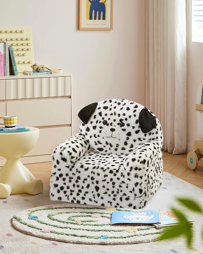 MOONBEEKI Comfy Toddler Chair, Kids Couch Fold Out to Lounger, Foldable Baby Sofa Plush for Girl and Boy Age 18 Months and Up （Dalmatian）