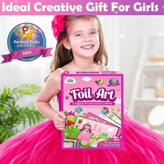 ZMLM Foil Art Kit for Kids - Arts Crafts Fun Mess Free Activity, Gifts for Ages 4 5 6 7 8 9 Girls Boys, Crafts for Kids Creative Birthday Easter Valentines Gifts Toys (Princess)