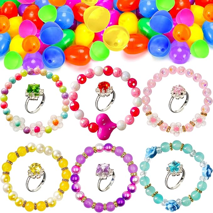 Girls Easter Eggs with Toys inside Easter Basket Stuffers for Girls 6 Dolls 6 Bracelets 6 Rings Easter Egg toys Gifts for Girls Toddler Kids Easter Eggs Filled with Toys 38 PCS