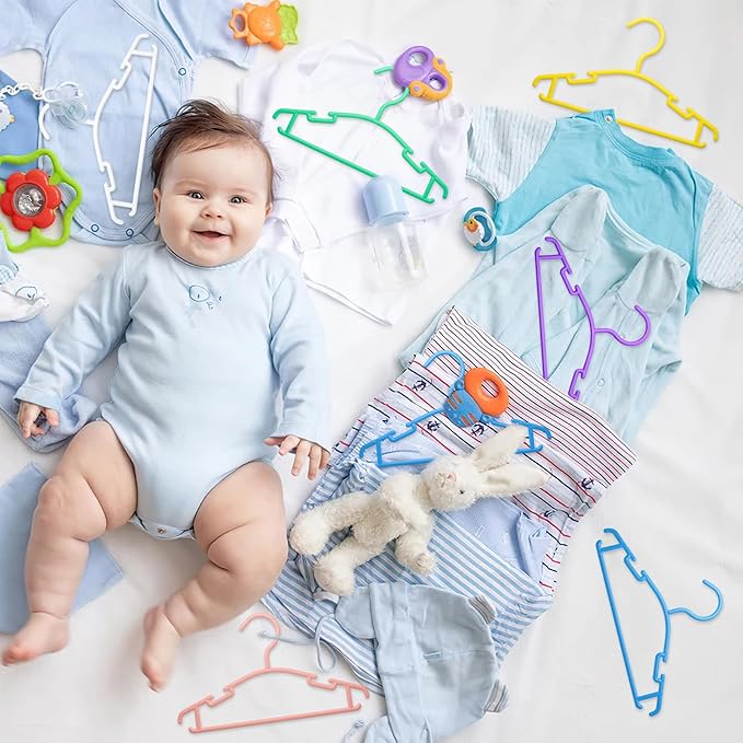Baby Hangers 40Pcs, Kids Hangers, Plastic Hangers Non Slip, Clothes Hanger, Toddler Hangers, Infant Hangers, Child Hangers for Nursery, 40 Pcs, Blue White Pink Black