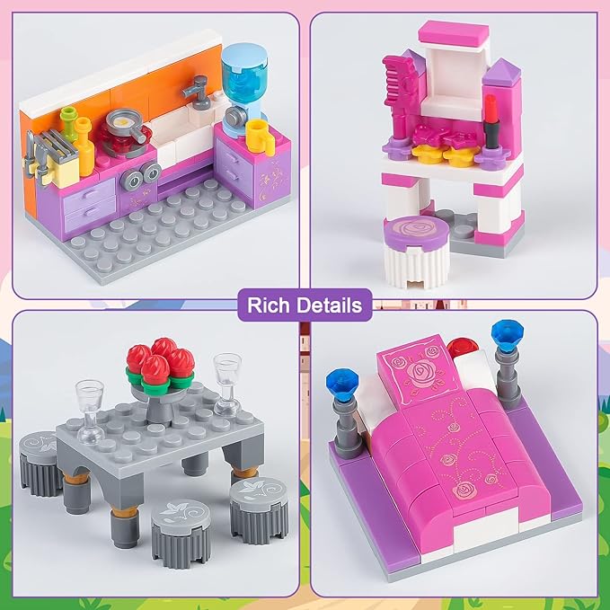 Friends House Building Block Sets, Girls Kitchen Bedroom Friendship Hotel Restaurant Apartment Playhouse Accessories Bricks Kit Birthday Roleplay Gifts for Old Kids 6+ 6-12 8-12