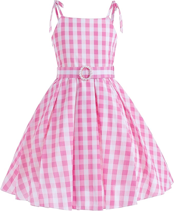 Princess Costumes Novelty Movie Cosplay Plaid Slip Dress Kids Birthday Fancy Girls Pink Costume with Accessories 3-10Y