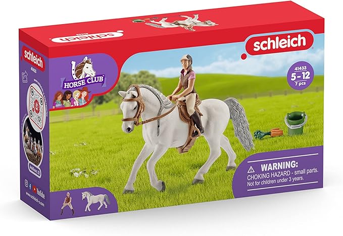 Schleich Horse Club Lipizzaner Mare Horse and Rider Figurine Playset - Realistic Rider and Horse with Feed Bucket, Saddle, and More, Playtime Fun for Boys and Girls, Gift for Kids Age 5+