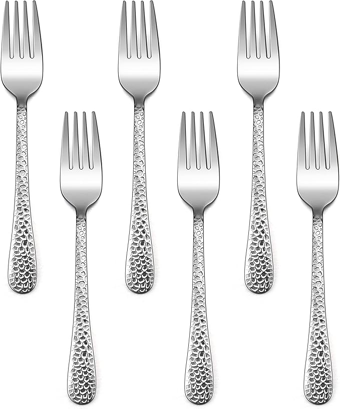 E-far Stainless Steel Kids Forks, 6-Piece Toddlers Forks Safe for Preschooler/Children, Hammered Adult look & Small Size, Rust Free & Dishwasher Safe